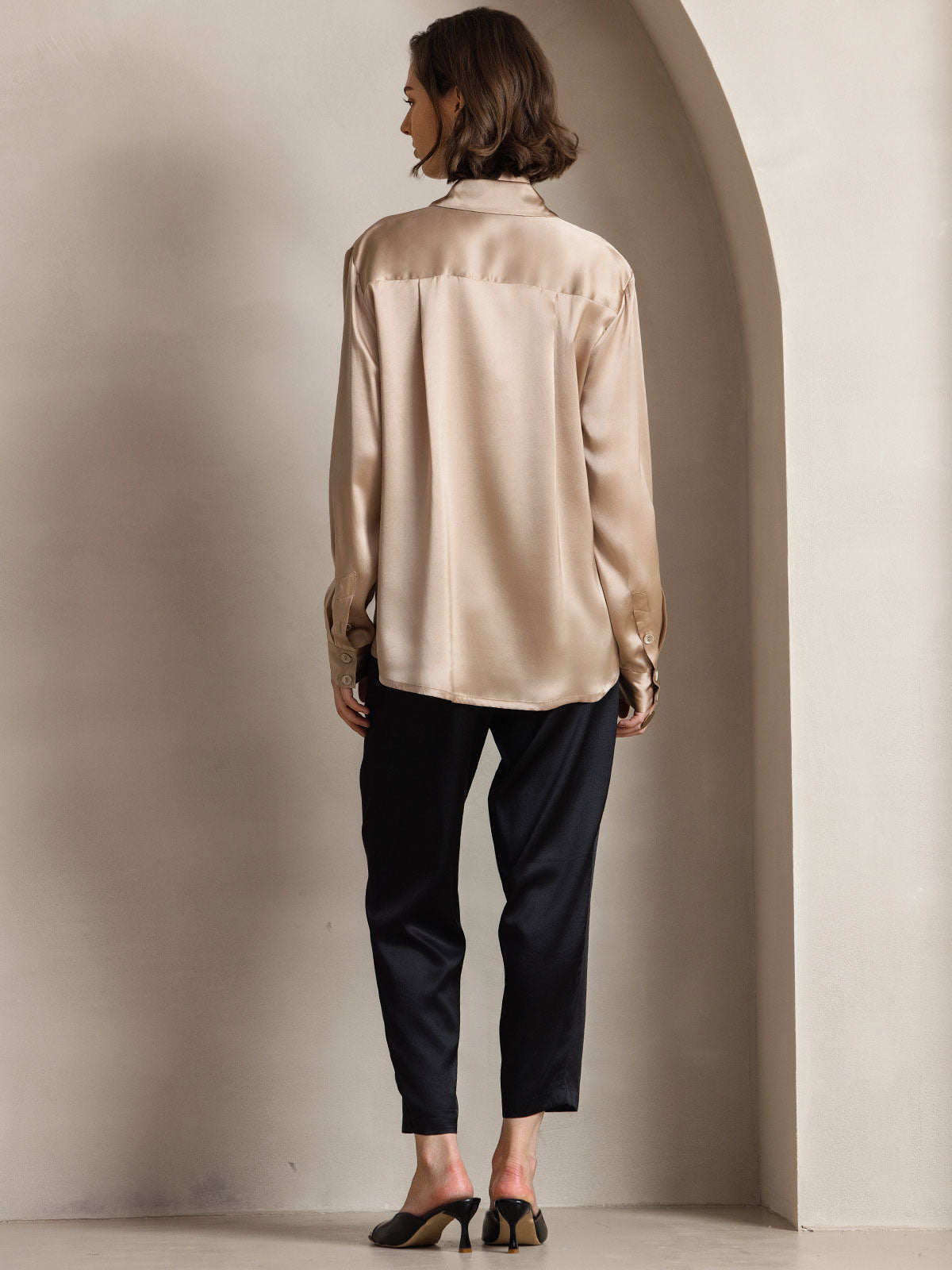 [Champagne] SilkSilky  Long Sleeve Lapel Collar Women's Shirts 002