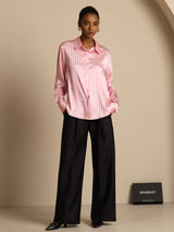 [Pink Stripe] SilkSilky  Long Sleeve Lapel Collar Women's Shirts 011