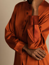 [Caramel] SilkSilky  Long Sleeve Stand Collar Women's Blouse 005
