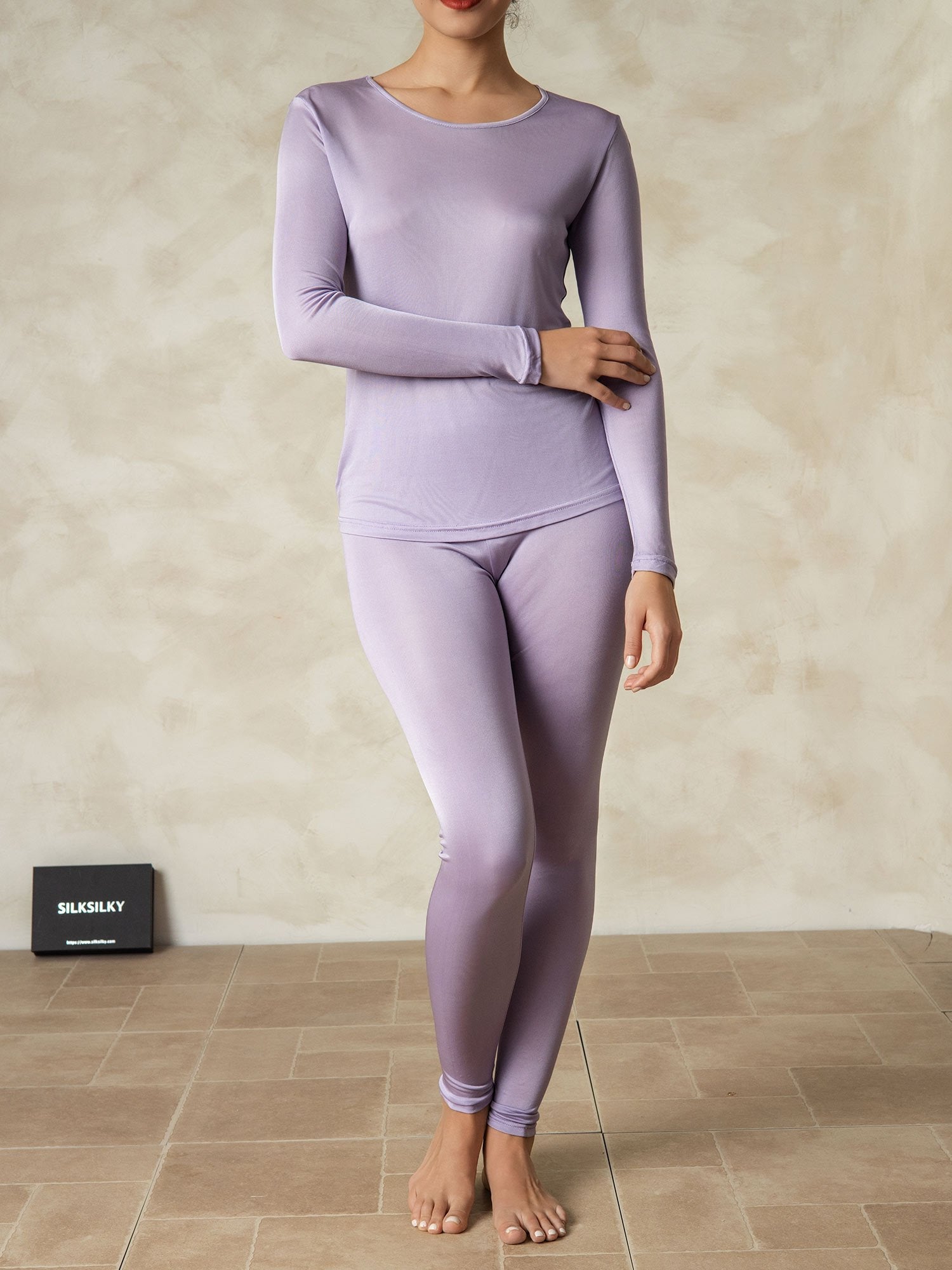 [Purple] SilkSilky  Long Sleeve Round Neck Women's Long Johns 001