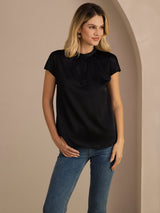 [Black] SilkSilky  Short Sleeve Split Women's Blouse 003