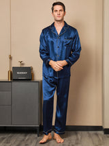 [Dark Blue] SilkSilky  Long Sleeve Lapel Collar Men's Pajamas 004