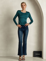 [Posy Green] SilkSilky  Long Sleeve Round Neck Women's T-Shirt 006