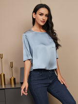 [Grayish Blue] SilkSilky  Half Sleeve Women's T-Shirt 003