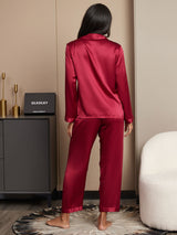 [Wine] SilkSilky  Long Sleeve Lapel Collar Women's Pajamas 002