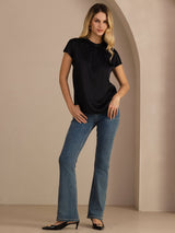[Black] SilkSilky  Short Sleeve Split Women's Blouse 006