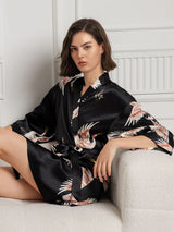[Black] SilkSilky  3/4 Sleeve Women's Robe 003