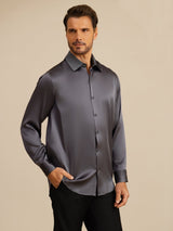 [Dark Gray] SilkSilky  Long Sleeve Lapel Collar Men's Shirt 005