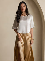 [White] SilkSilky  Half Sleeve Women's T-Shirt 007