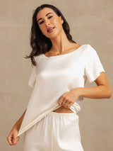 [White] SilkSilky  Short Sleeve Round Neck Women's Pajamas 008