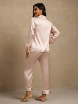 [Pink] SilkSilky  Long Sleeve Lapel Collar Women's Pajamas 002