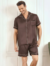 [Coffee] SilkSilky  Short Sleeve Lapel Collar Men's Pajamas 001