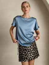 [Grayish Blue] SilkSilky  Short Sleeve Boat Neck Women's T-Shirt 001