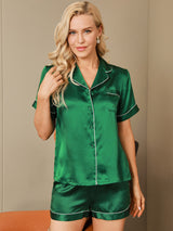 [Green] SilkSilky  Short Sleeve Lapel Collar Women's Pajamas 003
