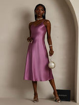 [Deep Purple] SilkSilky  Spaghetti Strap V Neck Dress 007