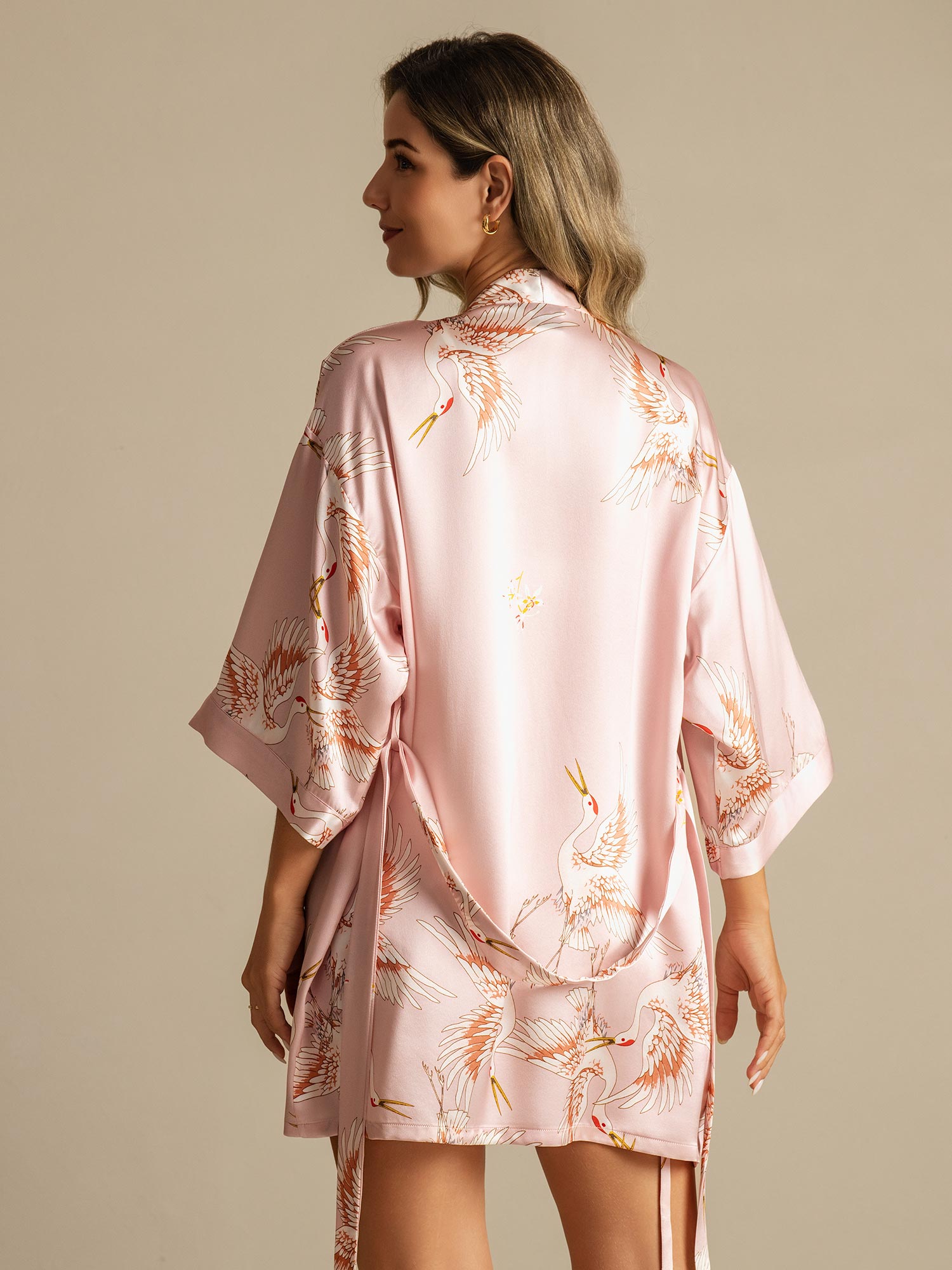[Pink] SilkSilky  3/4 Sleeve Women's Robe 002