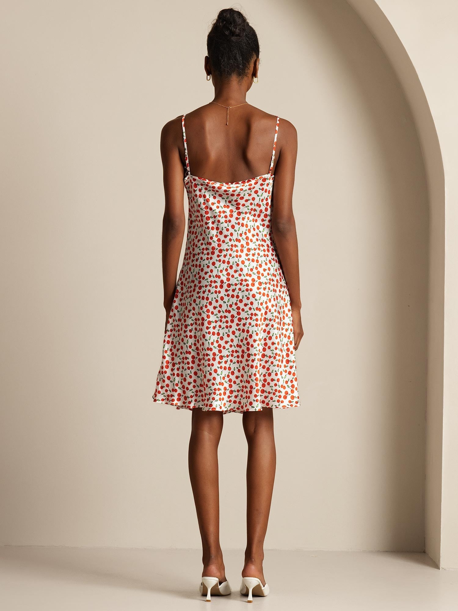 [Cherry] SilkSilky  Spaghetti Strap V Neck Dress 002