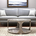 34'' Natural Solid Wood Round Distressed Floor Shelf Coffee Table With Shelf