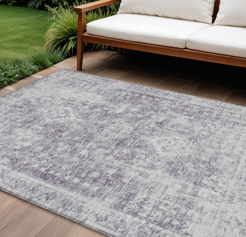 10 X 14 Plum Oriental Washable Indoor Outdoor Area Rug