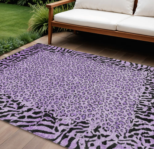 10 X 14 Purple Animal Print Washable Indoor Outdoor Area Rug