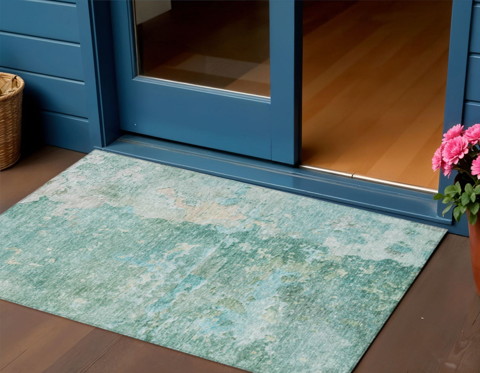 3 X 5 Emerald Abstract Washable Indoor Outdoor Area Rug