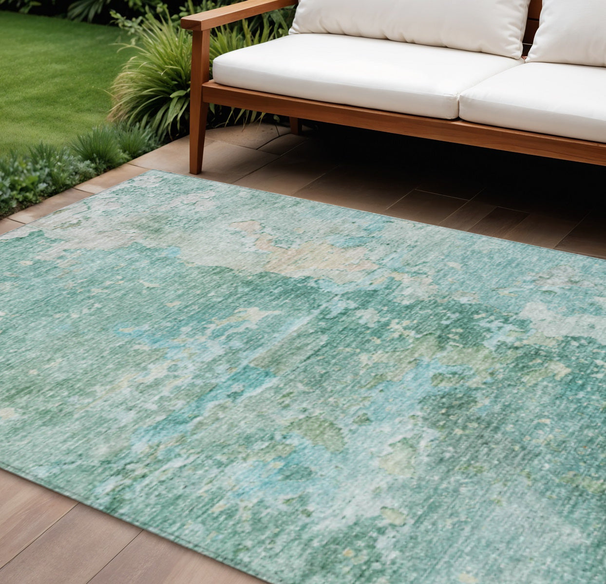 8 X 10 Emerald Abstract Washable Indoor Outdoor Area Rug