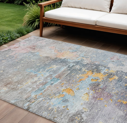 10 X 14 Granite Gray Abstract Washable Indoor Outdoor Area Rug