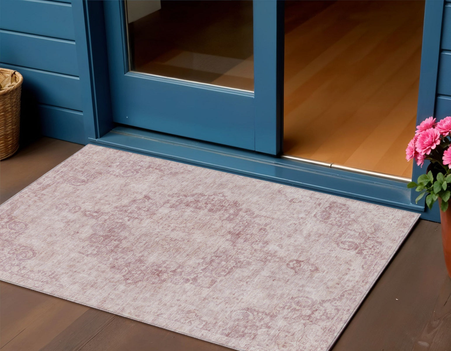 3 X 5 Pink Floral Medallion Washable Indoor Outdoor Area Rug