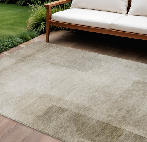 10 X 14 Khaki Geometric Washable Indoor Outdoor Area Rug
