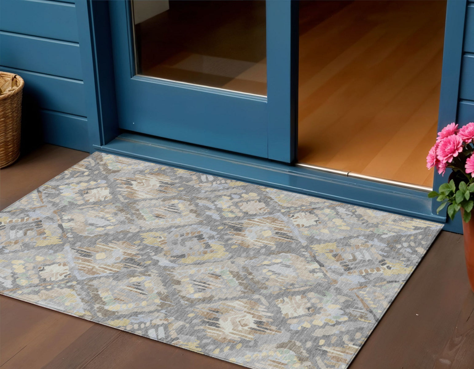 3 X 5 Gray And Brown Geometric Washable Indoor Outdoor Area Rug