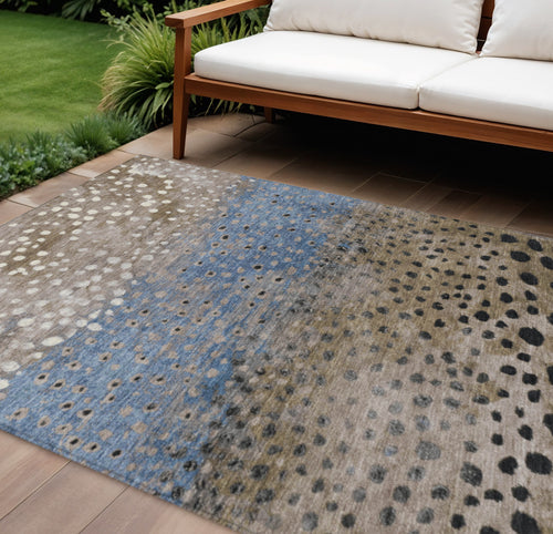 10 X 14 Khaki And Taupe Abstract Washable Indoor Outdoor Area Rug