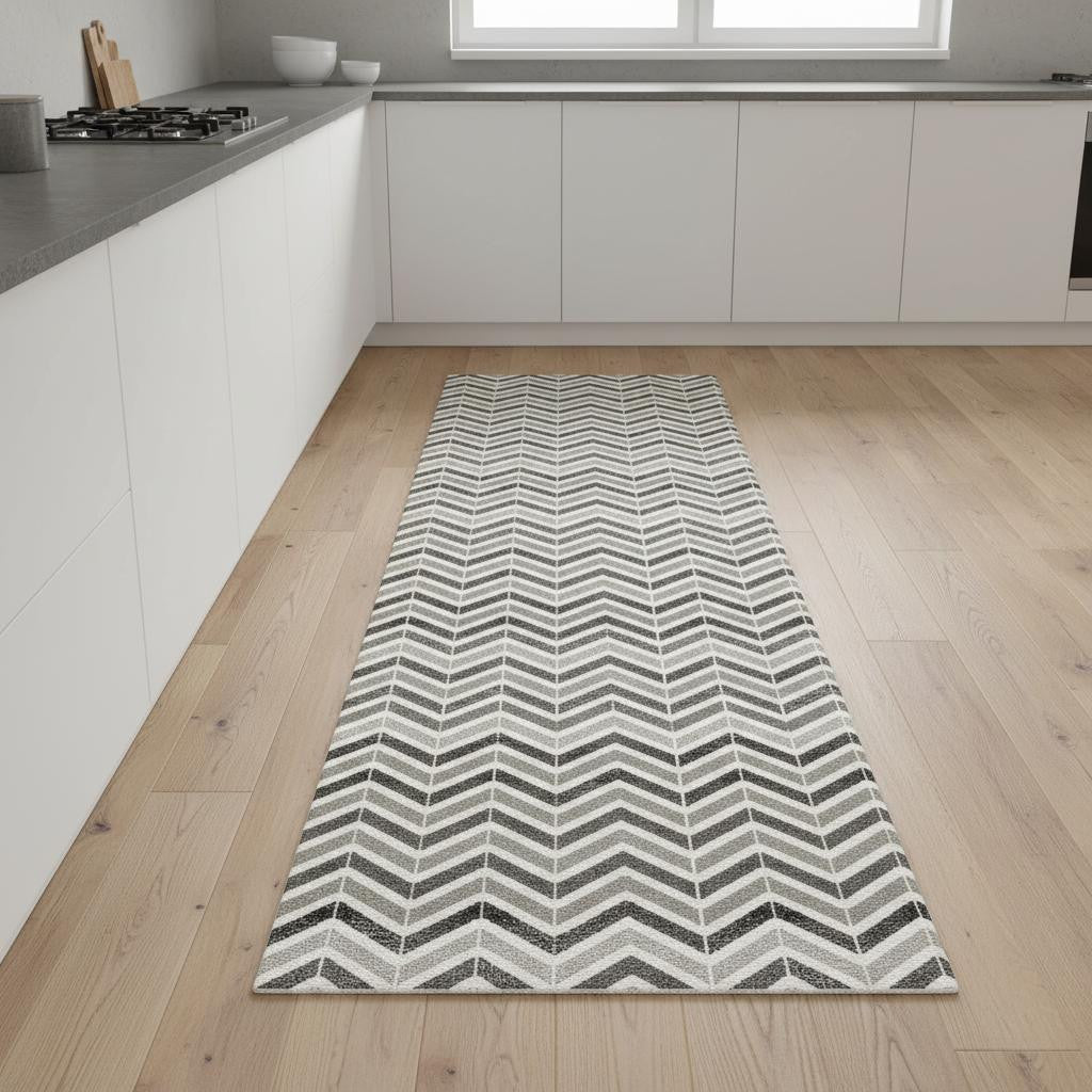 2 X 30 Gray And Beige Geometric Area Rug