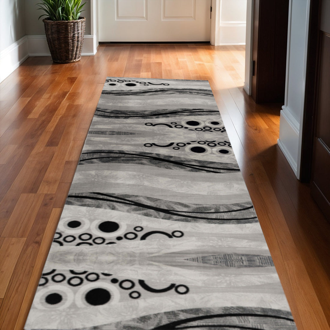 2 x 25 Gray And Black Geometric Runner Rug