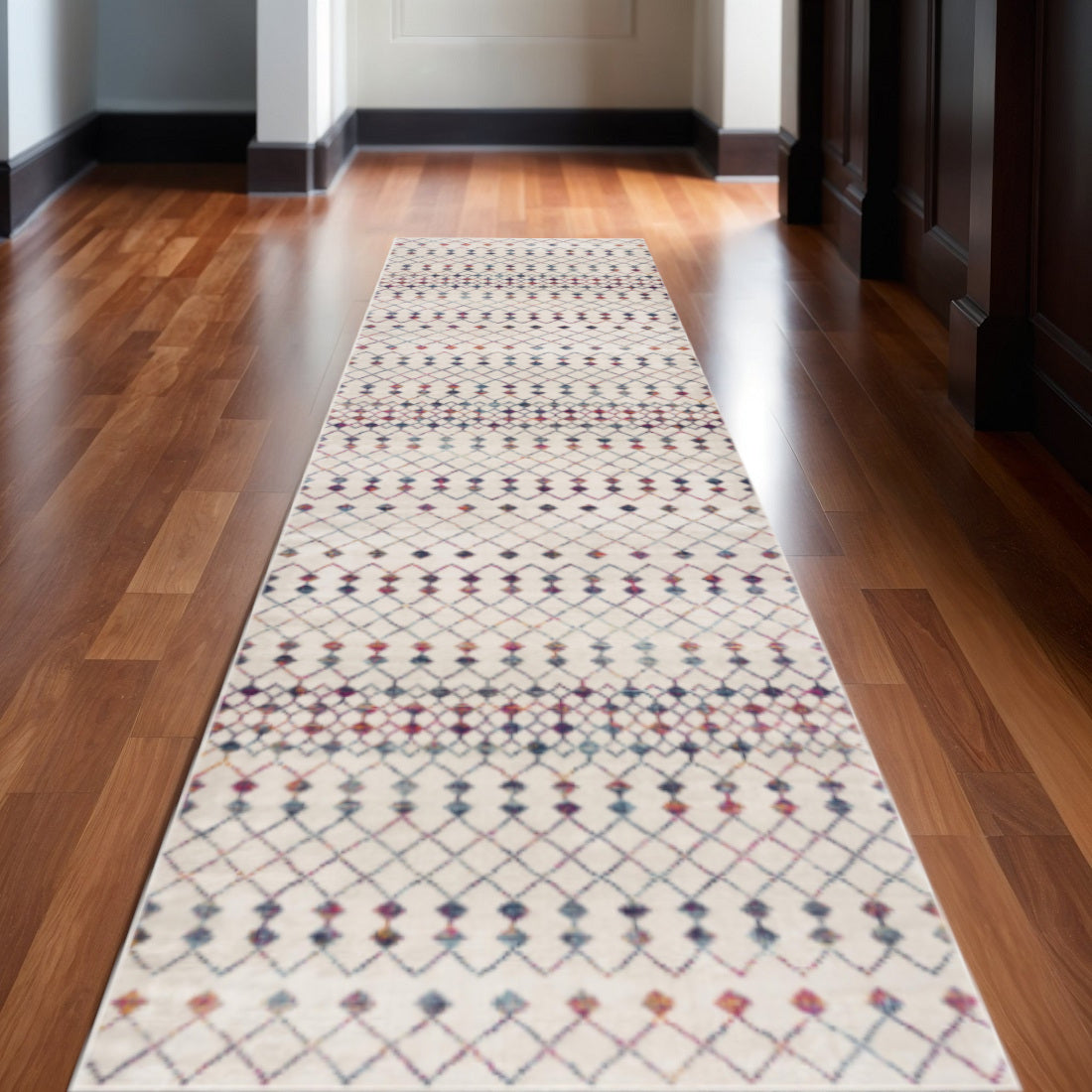 19 Runner Beige And Blue Abstract Runner Rug