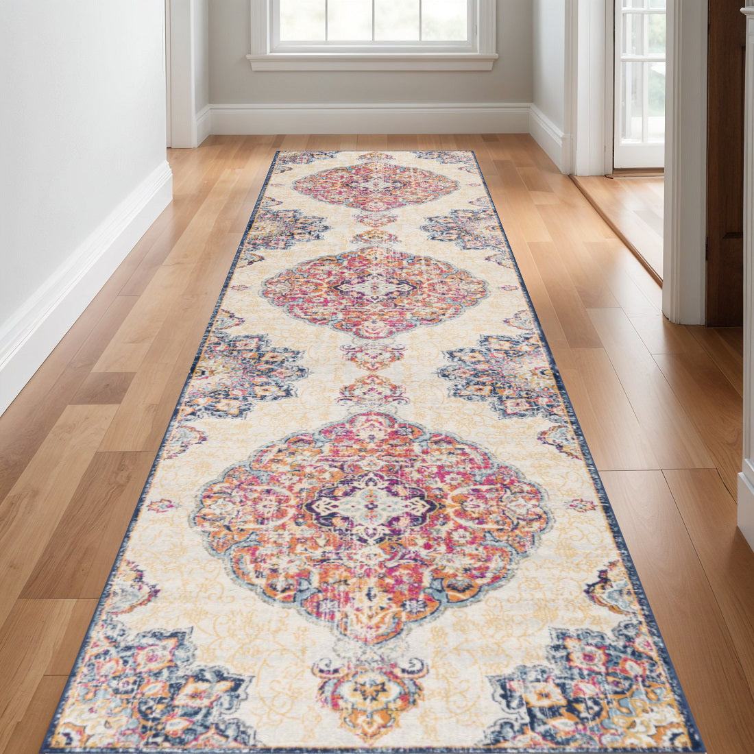 25 Runner Beige Rust And Purple Medallion Runner Rug
