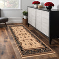 9 Black Tan And Brown Oriental Runner Rug