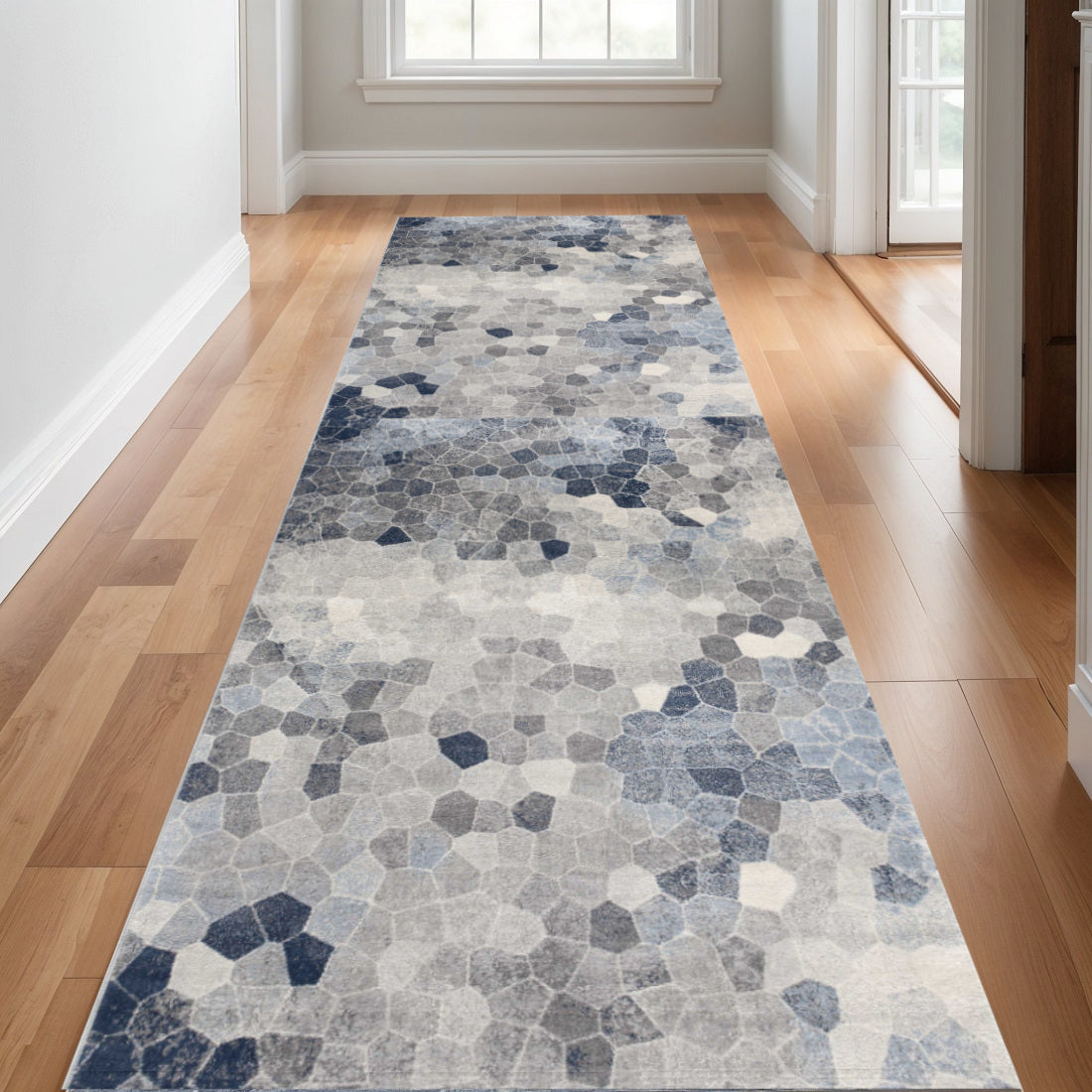 9 Blue Beige And Gray Cobblestone Runner Rug