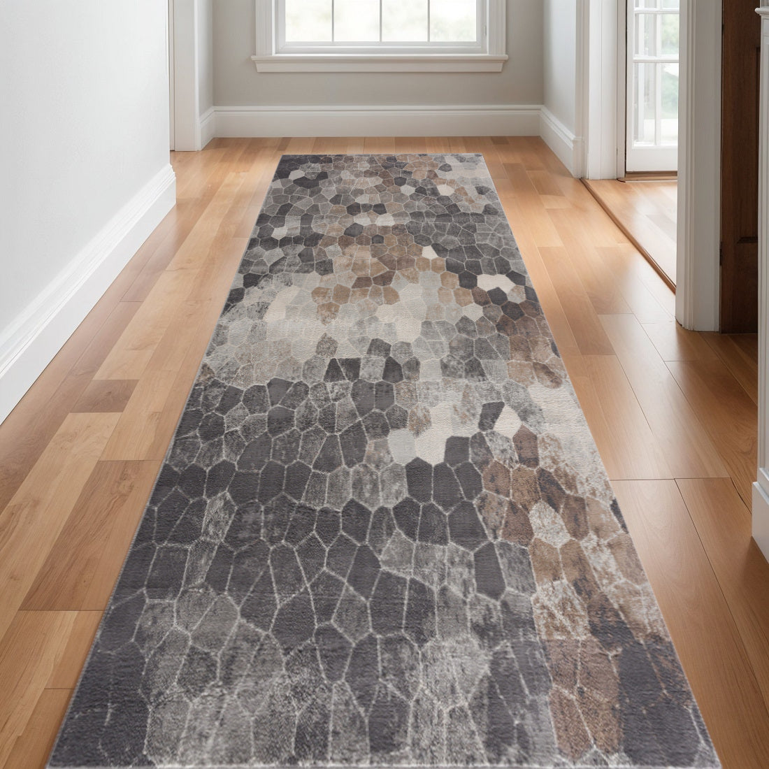30 Runner Gray Brown And Charcoal Cobblestone Area Rug