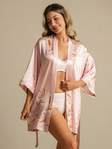 [Pink] SilkSilky  3/4 Sleeve Women's Robe 003