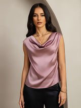 [Pale Mauve] SilkSilky  Cap Sleeve Cowl Neck Women's T-Shirt 004