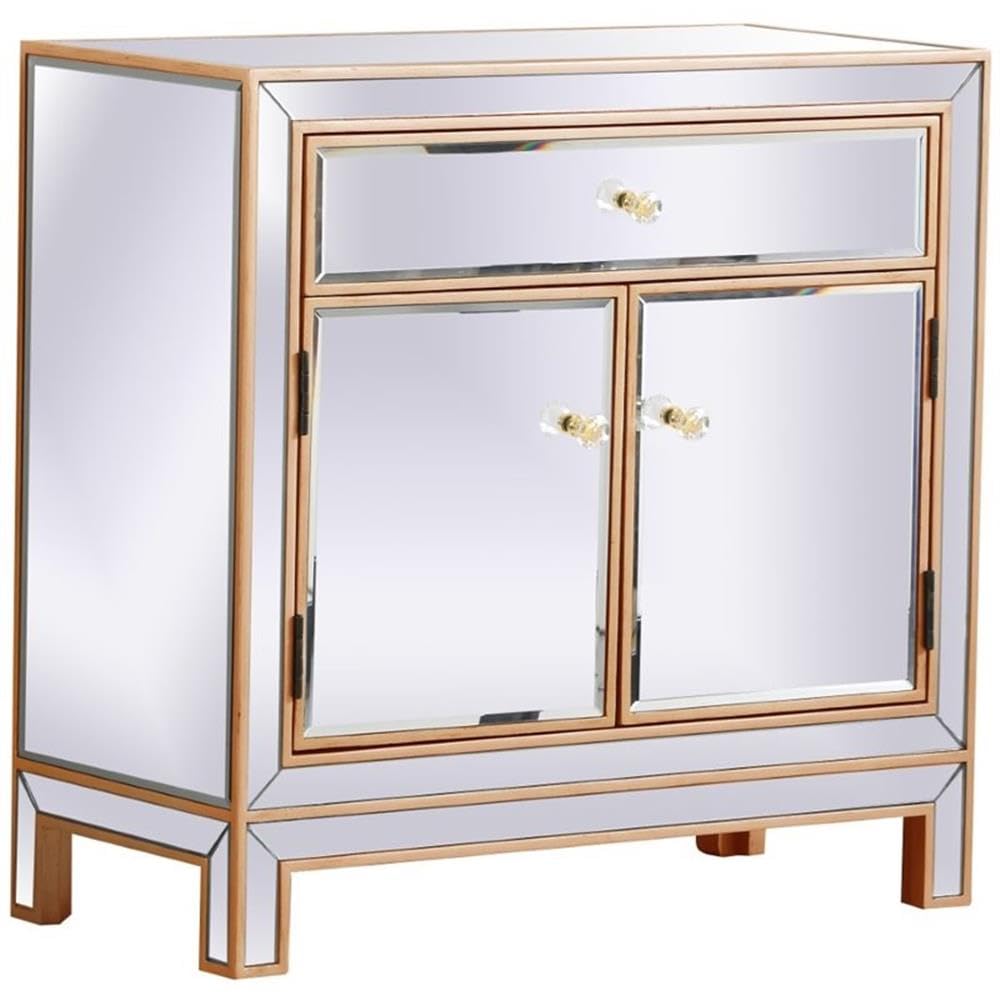Elegant Decor Modern 2 Door 29' Mirrored Accent Cabinet In Antique Gold