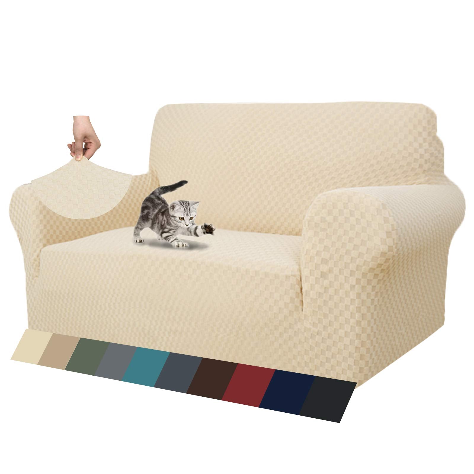 Znsayotx 1 Piece Jacquard Couch Covers For 2 Cushion Couch High Stretch Loveseat Slipcover For Pets Dogs Anti Slip Love Seat Sofa Slipcover Furniture Protector (Loveseat, Light Beige)
