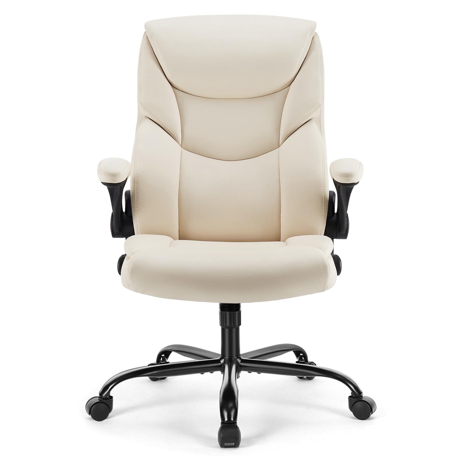 Sweetcrispy Ergonomic Office Chair Heavy Duty Task Desk Chair with Flip-up Arms, PU Leather, Adjustable Swivel Rolling Chair wit