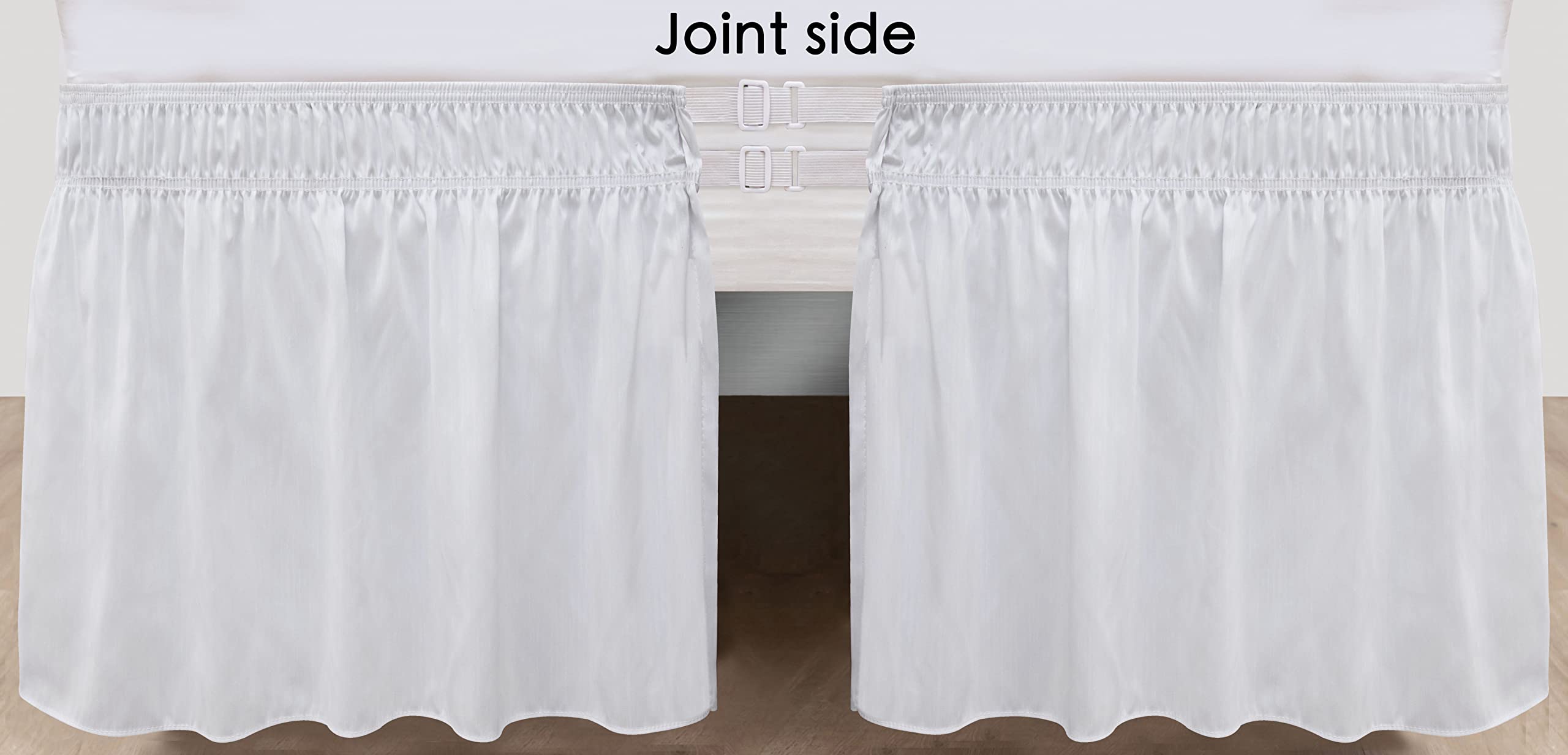 Biscaynebay Wrap Around Bed Skirts With Split Corners For King Beds 16' Drop, White Elastic Dust Ruffles Easy Fit Wrinkle & Fade Resistant Silky Luxurious Fabric Solid Machine Washable