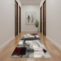 18 Gray And Red Abstract Runner Rug