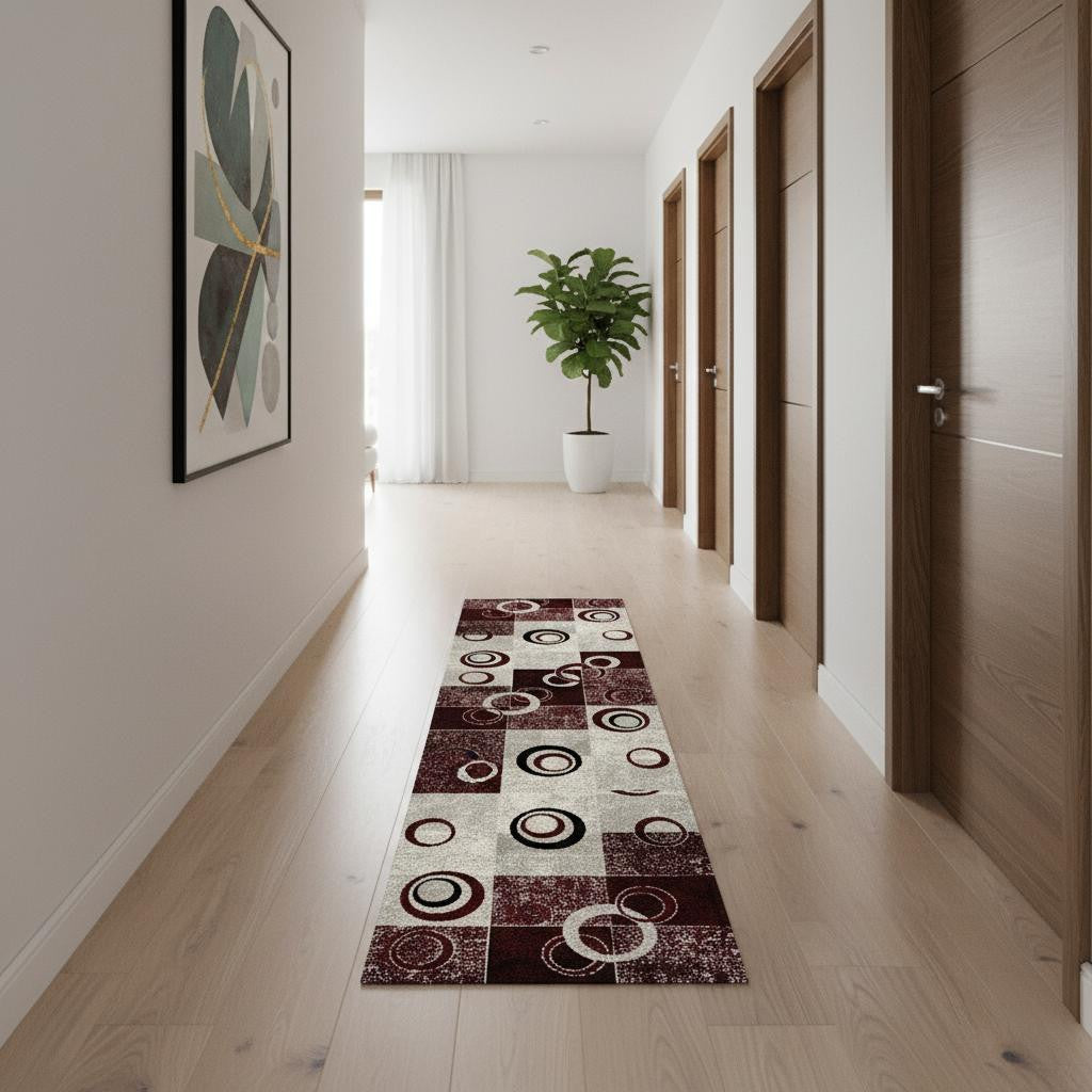 17 Runner Red And Gray Geometric Runner Rug