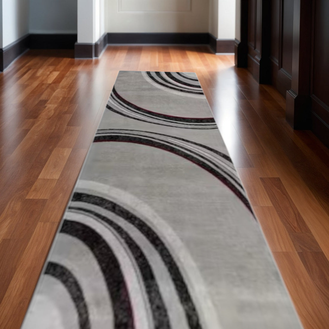 14 Gray And Black Abstract Runner Rug