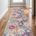 16 Gray Rust And Sky Blue Floral Runner Rug