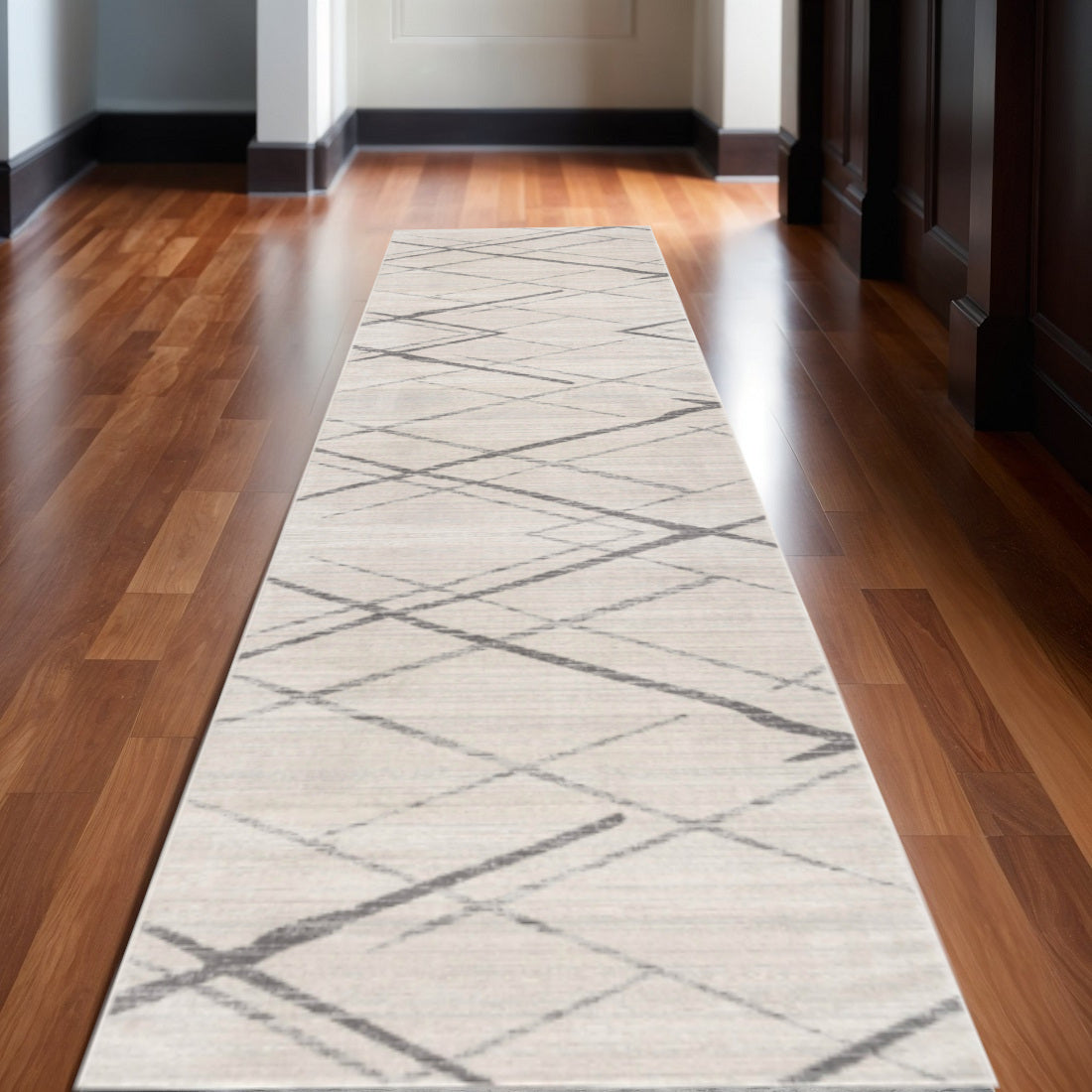 14 Beige And Gray Abstract Runner Rug