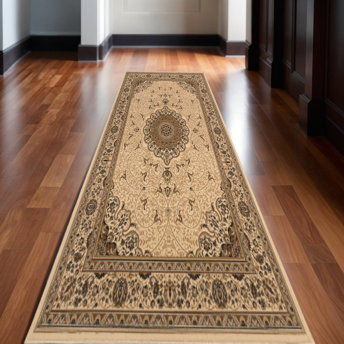 30 Runner Beige And Cream Oriental Runner Rug